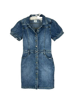WL Wash Lab Dress Women's Size Small Short Puff Sleeve Jean Denim